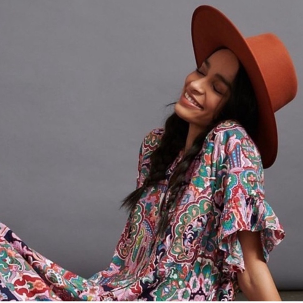 NWT Anthropologie Boho Felted Wool boater Hat